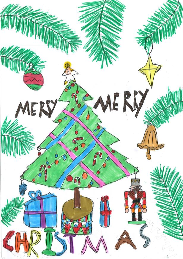 The winning design featuring a Christmas tree.