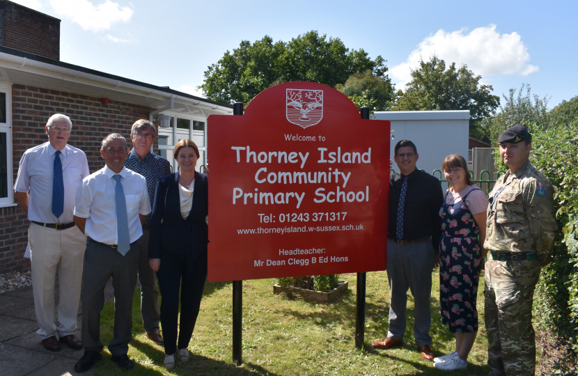 Gillian Keegan (centre left) last visited Thorney Island Community Primary School over the summer.