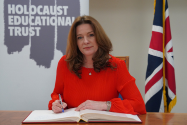 Gillian Keegan MP signs the Holocaust Educational Trust’s Book of Commitment   